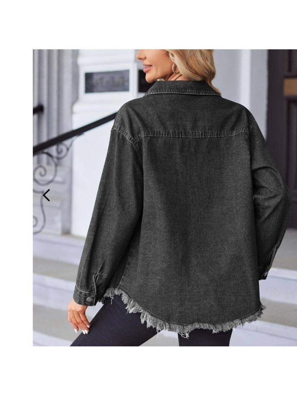 ZEAGOO BLACK DENIM JACKET SHIRT SHACKET BUTTON DOWN LONG SLEEVE NWT XL - Picture 3 of 8